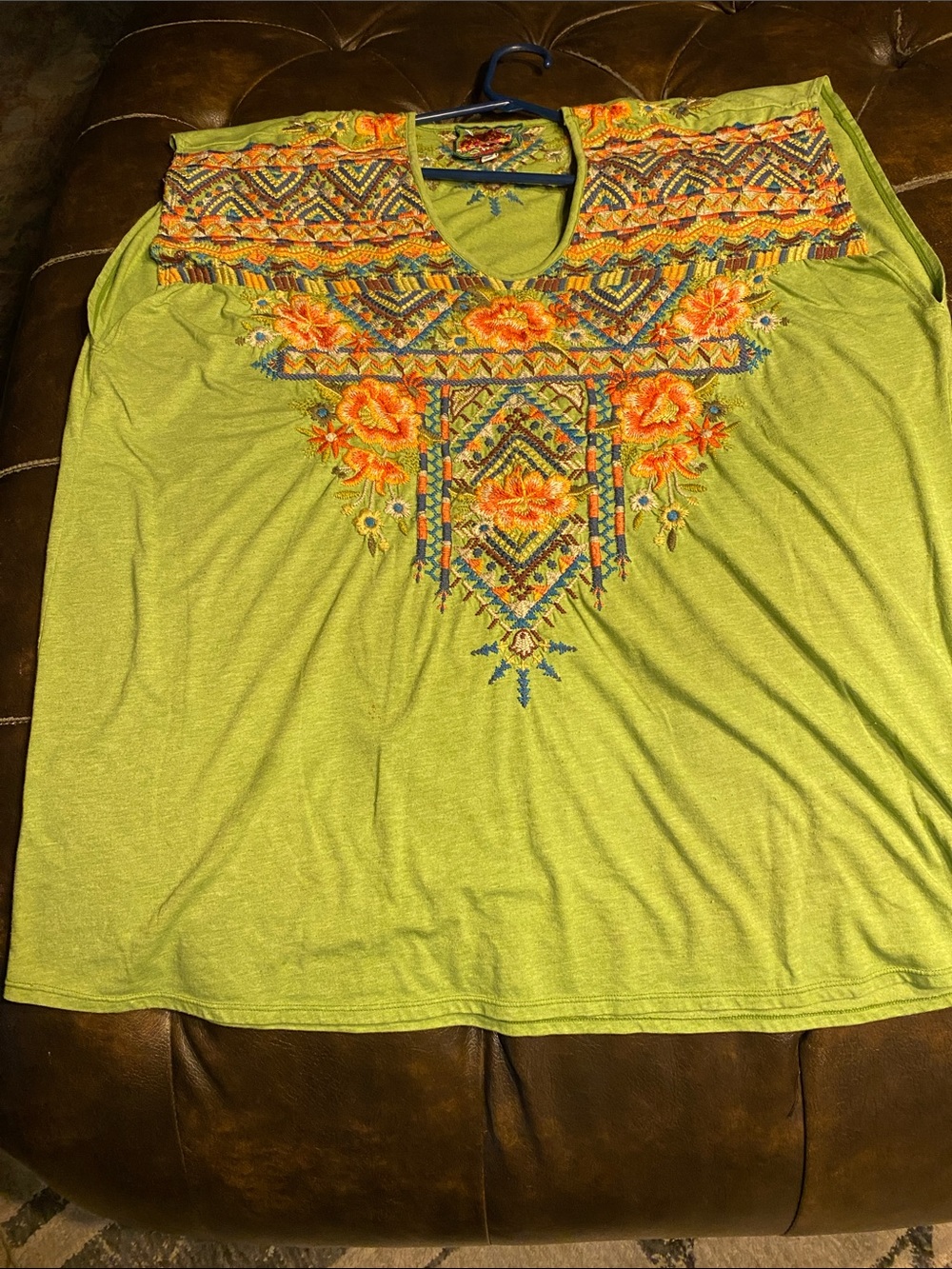 Johnny Was Lime Green Embroidered V-Neck Tunic